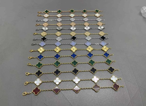 

four leaf grass high version five flower bracelet women's thick 18k rose gold natural white fritillaria red chalcedony live broadcast, Golden;silver