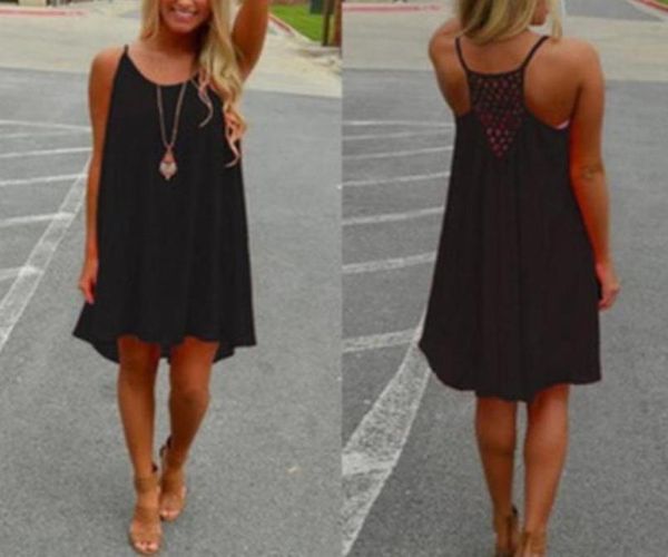 

2019 fashion casual drs women summer sleeveless evening party beach dress short chiffon mini dress boho womens clothing a96967234820818, Black;gray