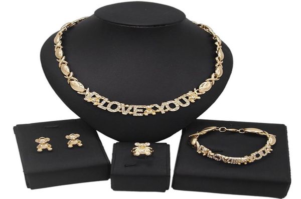 

yulaili 2021 news charm i love you crystal xoxo necklace stud earrings bracelet ring for women fashion wedding party pop style cut1553949, Black