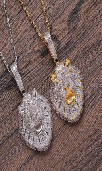 

trendy hip hop lion head pendant necklace copper cubic zirconia rapper street dance popular jewelry gold silver6820712, Silver
