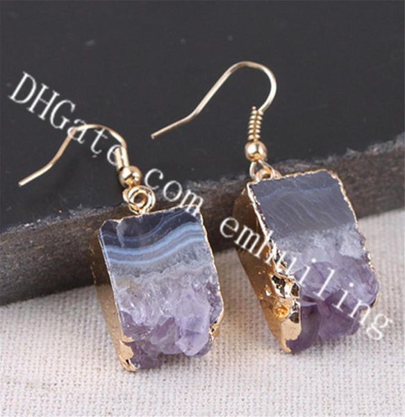 

10pairs rectangular drop amethyst stalactite slice earrings raw crystal geode stone earrings gold plated purple druzy drusy earrin1981785, Silver