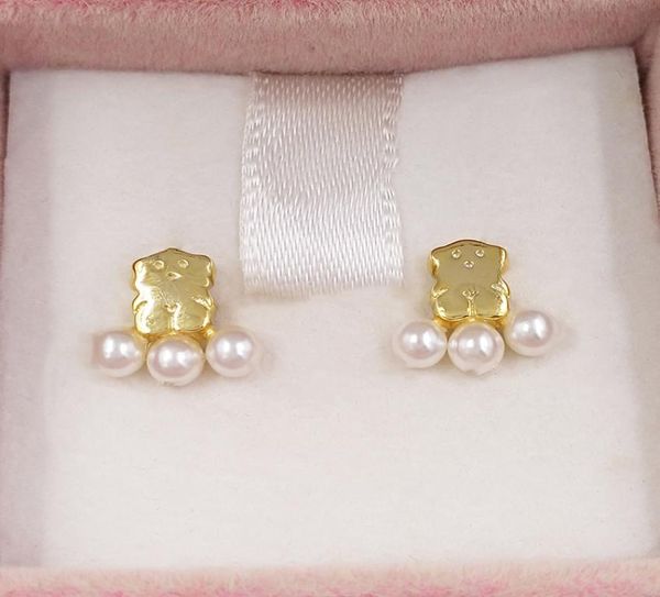 

gold sweet dolls xxs earrings stud with pearls bear jewelry 925 sterling fits european jewelry style gift andy jewel 7127830008321867, Golden;silver