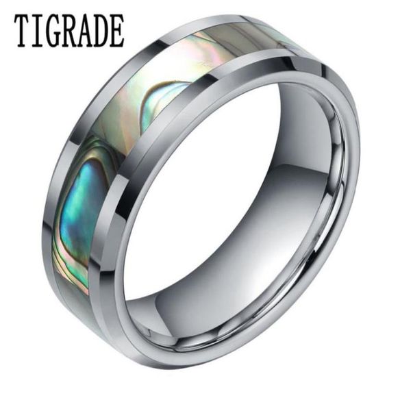 

8mm green abalone inlay tungsten carbide ring for women polished finish beveled mens wedding band engagement fashion jewelry t19064362721, Silver