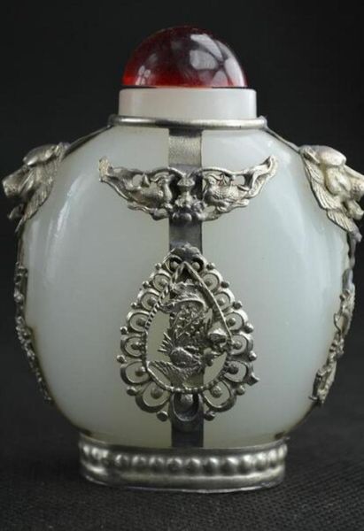 

chinese vintage collectibles handwork white jade armored dragon leo snuff bottle6670996, Silver