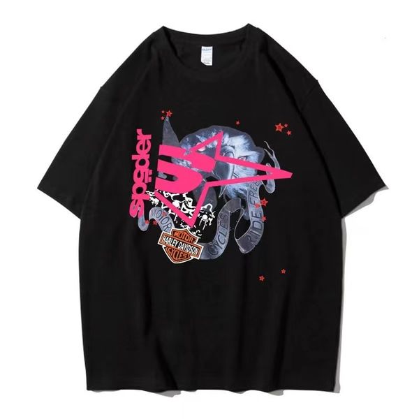 

23ss men t shirt pink young thug sp5der 555555 mans women quality foaming printing spider web pattern tshirt fashion tees, White;black