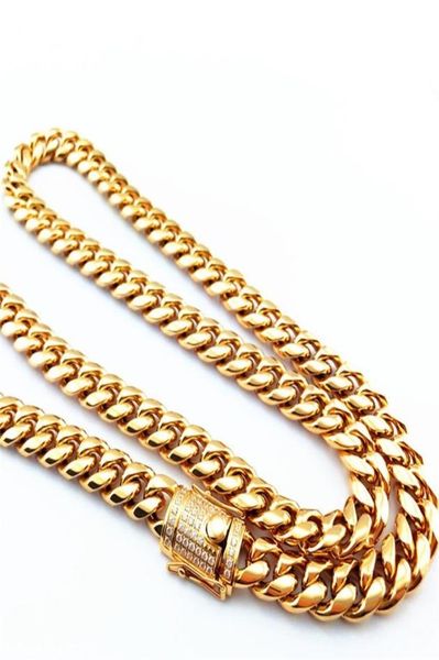 

14mm 1830inches mens cuban miami link necklace stainless steel cz clasp iced out gold hip hop chain necklace 96 u21997281, Silver