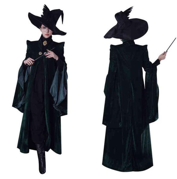 

dorp professor minerva cos mcgonagall cosplay come green robe cloak dress coat outfits halloween comes t2208085762602, Black;red