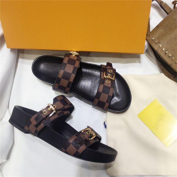 

designer luxury buckle bom dia flat mule sandals sandal flat mule with box quality, Black