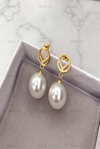 

luxury pearl earring designer jewelry for women gold love earrings letter dangle ear rings f hoops chram piercing aretes with box 5751789, Silver