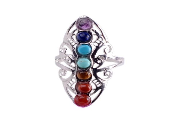 

seven chakra gemstone ring healing adjustable thumb aura gem ring9822634, Silver