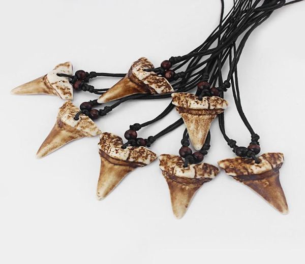 

12pcs faux yak bone brown shark tooth teeth pendant necklace black wax cord adjustable necklace jewellery3473872, Silver