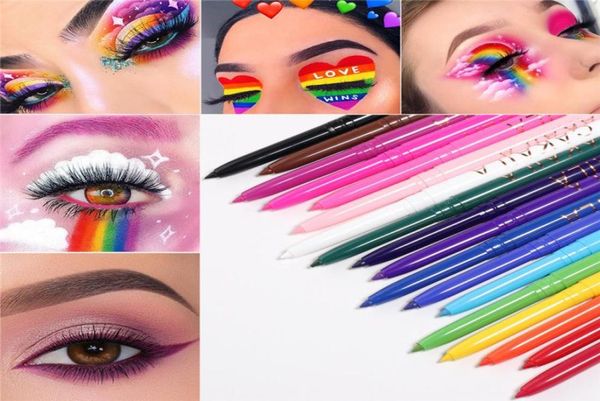 

18 color raninbow eyeliner liquid waterproof colorful matte charming eye liner blue red green white gold brown eyliner pen1984196