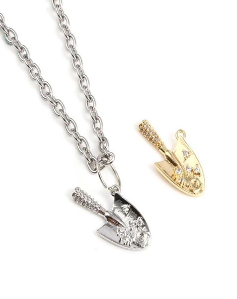 

charms vintage micro pave shovel pendant for necklace making gold plated clear cubic zirconia bracelet 21 x 11mm8839973, Bronze;silver