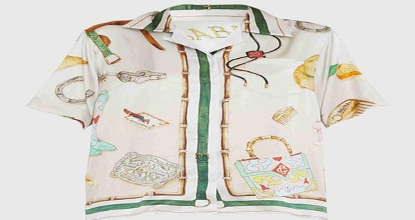 

23ss silk casual shirt jewelry men and women lovers039 same white twill silk short sleeve shirt6873863, White;black