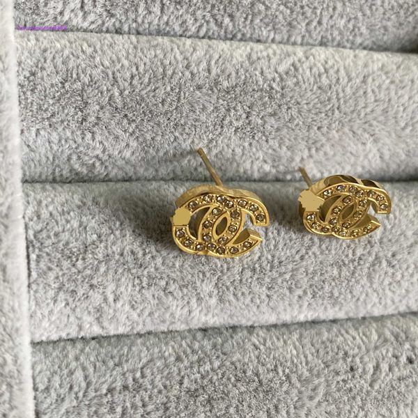 

stud luxury designer small c diamond stud 316l stainless steel 18k gold silver women letter engrave earrings girls wedding jewelry, Golden;silver
