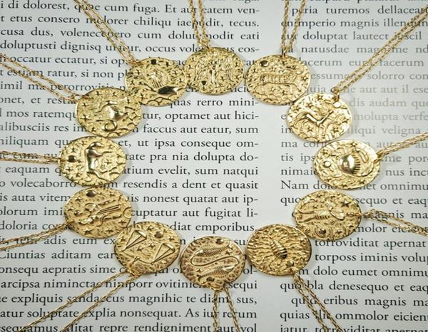 

12 constellations zodiac sign figurine coin necklace in 925 sterling silver horoscopes female jewelry gold medal necklace women cx4202702