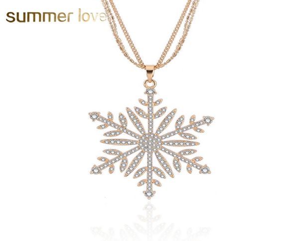 

new fashion white crystal zircon hollow snowflake pendant necklace for women gold sweater chain multilayer long necklace christmas9827489, Silver