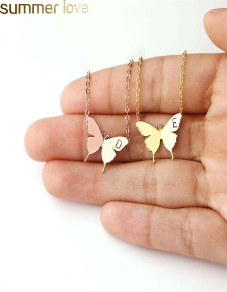

stainless steel engraved initial necklace gold butterfly pendant necklace wedding memory gifts7050474, Silver