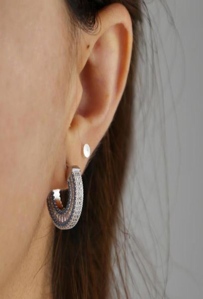 

hoop huggie turquoises stone paved luxury mini earrings with gold silver color plated moon shape earring for women wedding1018273, Golden;silver