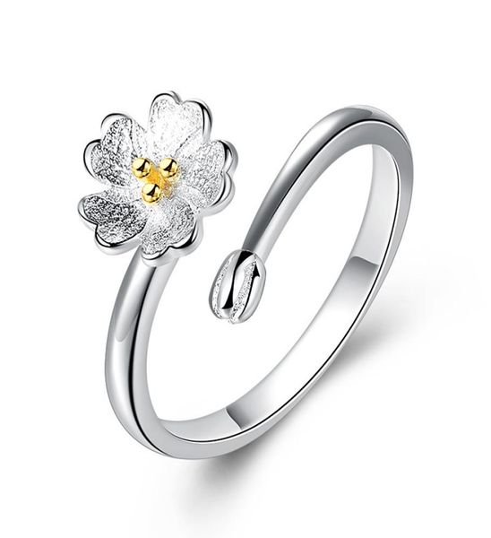 

omhxzj whole band rings sweet fashion golden cherry flower gift 925 sterling silver female for woman girl opening resizable ri8426927