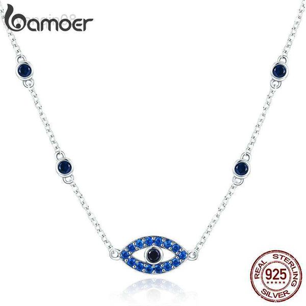 

pendant necklaces bamoer real 925 sterling silver blue zircon guardian eye pendant necklaces lucky eye neck chain for women fine jewelry scn