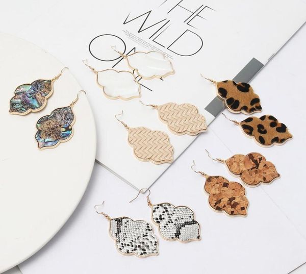 

oval hexagon abalone shell leopard leather charms dangle earrings metal geometric earring jewelry8795331, Golden