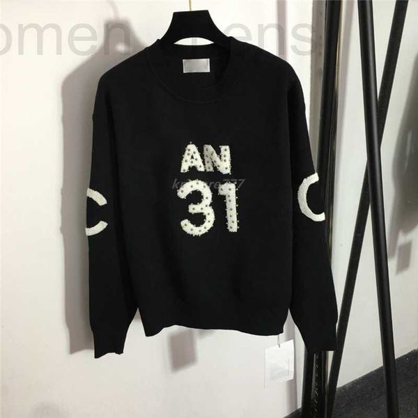 

women's sweaters designer 2022 brand crew neck knits sweater designer with letters beads milan runway crop shirt clothing high end ela, White;black