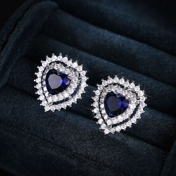 

romantic women's heart stud earring 8 color simple stylish girl love earring gift brilliant cubic zirconia luxury jewelry, Golden;silver
