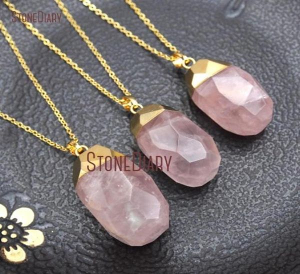 

pendant necklaces pure gold color faceted water drop necklace rose quartzs 18inch32inch nm122589001626, Silver