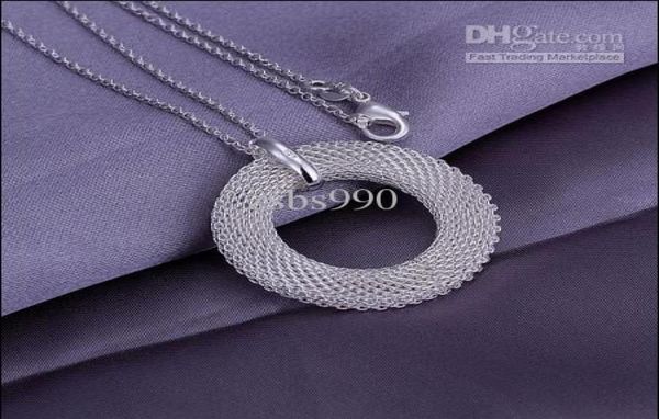 

925 silver mesh circle pendant necklace fashion woman jewelry 10pcslot1028571