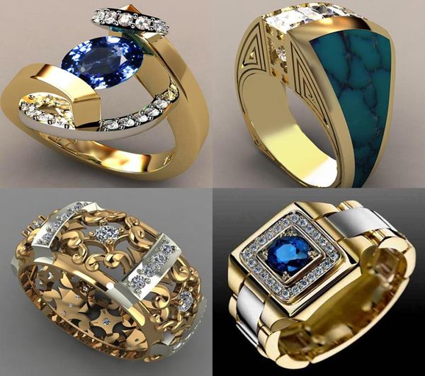 

2020 new blue white zircon stone ring male female yellow gold wedding band jewelry promise engagement rings for men and women4908200, Golden;silver