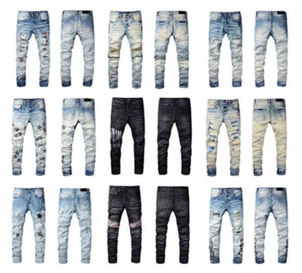 

mens fashion designer skinny straight slim ripped jean elastic casual motorcycle biker stretch denim trouser classic pants jeans a7353447, Blue