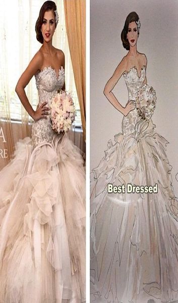 

luxury bridal gowns gorgeous cathedral mermaid wedding dresses lace beads elegant vestido de noiva trumpet wedding dress tiered ru9645054, White