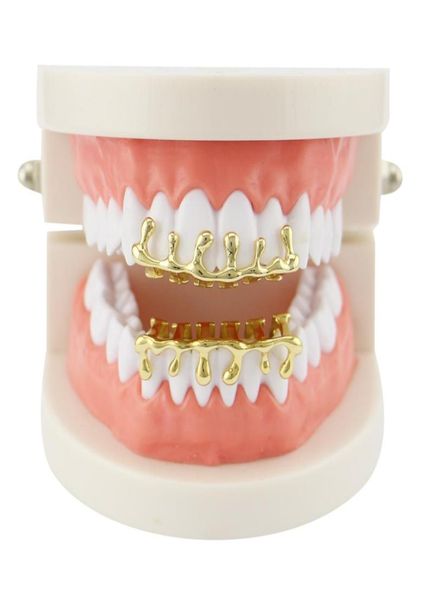 

hip hop water drop grillz real gold plated hollow dental grills rapper body jewelry four colors golden silver rose gold gun black 1308596