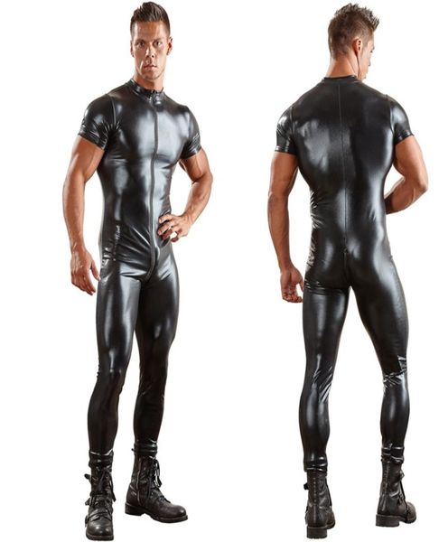 

catsuit costumes males pu leather catsuit for men tight skin full bodysuit jumpsuit front zipper open crotch latex zentai sui7304863, Black