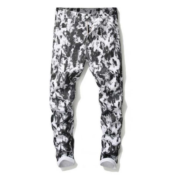 

designer jeans new men's casual pants personalized trend digital printed pants streetwear youth elastic fitting cargo pants, Blue