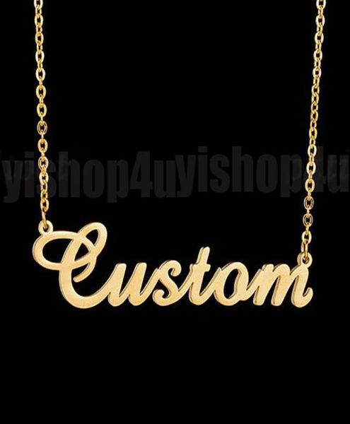 

18k gold plated customized fashion stainless steel nameplate pendant personalized letter silver choker necklace men women gift2850277