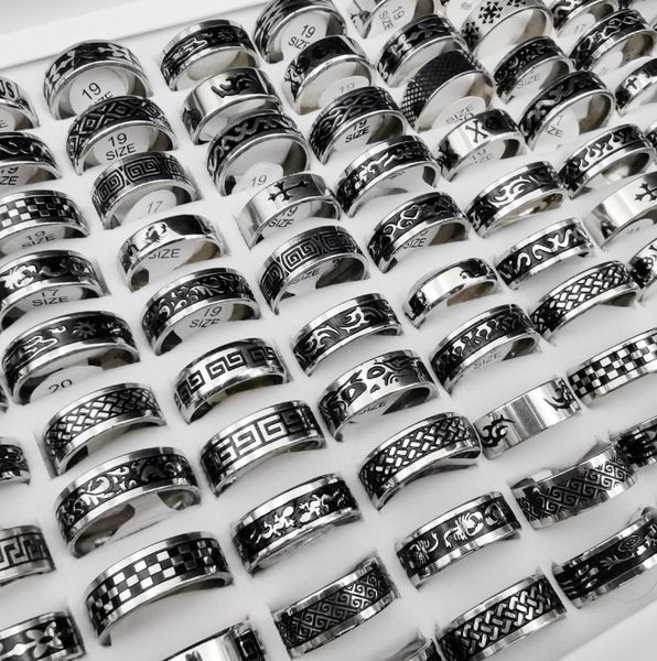 

50 pcslot vintage retro style stainless steel rings for men and women fashion round punk rings gift accessories whole7166918, Silver