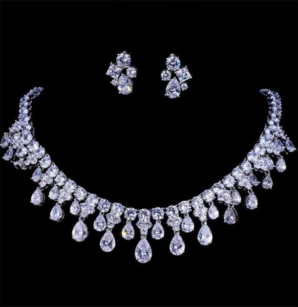 

emmaya zircons white gold color cubic zirconia bridal wedding necklace and earring sets party gift 2202241652832, Black