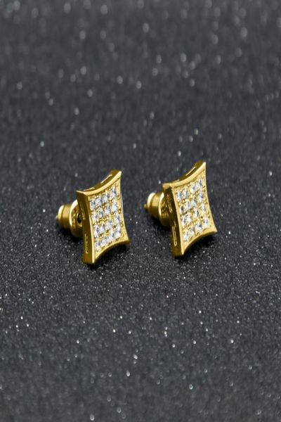 

men fashion square stud earrings cz bling micro pave cubic zirconia gold silver earring punk hiphop jewelry2050287, Golden;silver
