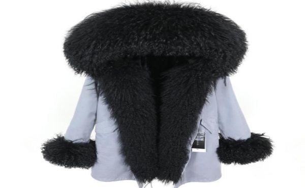 

warm coats maomaokong brand black mongolia sheep fur trim placket black rabbit fur liner grey long parka cuff fur3704019