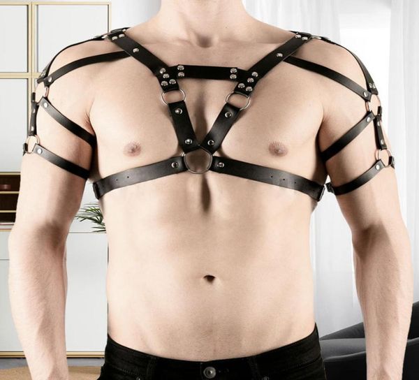 

men039s tank men lingerie chest strap leather double shoulder harness feature leather adjustable buckle straps2495603, White;black