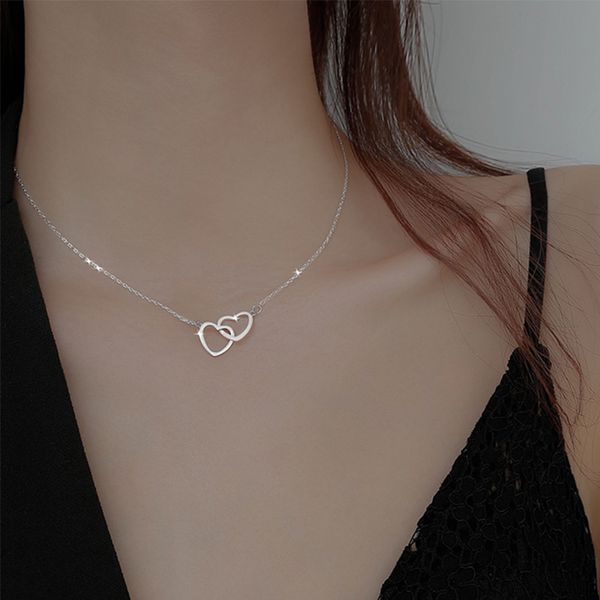 

heart necklace light luxury niche design sense necklace female clavicle chain female titanium steel temperament with jewelry pendant, Silver