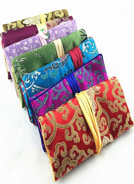 

customize folding jade travel jewelry roll up bag chinese silk brocade pouch ladies makeup storage pouches drawstring large cosmet8632216, Pink;blue