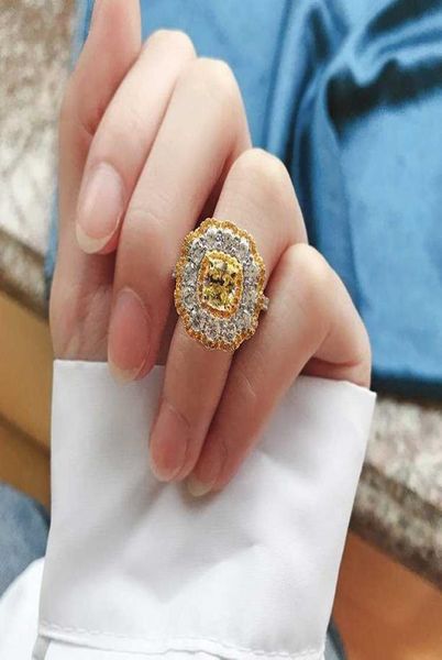 

s925 sterling silver ring female luxury inlaid 5a zircon pink yellow wedding ring8861610