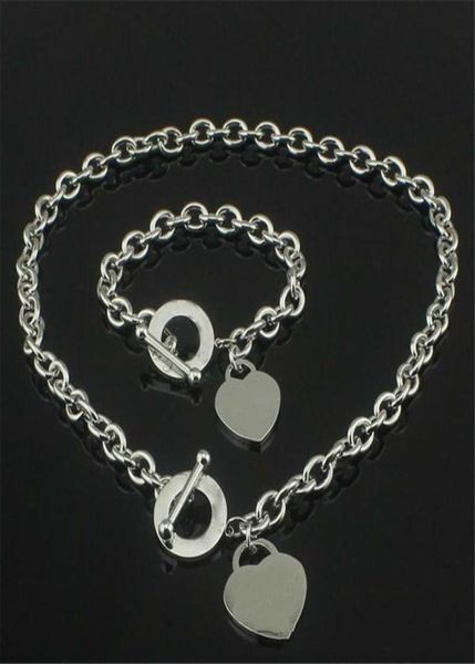 

925 silver love necklacebracelet set wedding statement jewelry heart pendant necklaces bangle sets 2 in 16944269