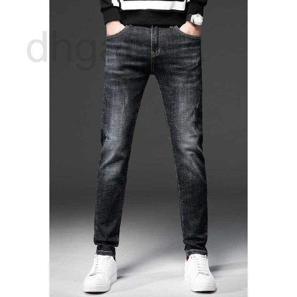 

men's jeans designer luxury fashion versatile korean slim fit elastic leggings hjwm, Blue