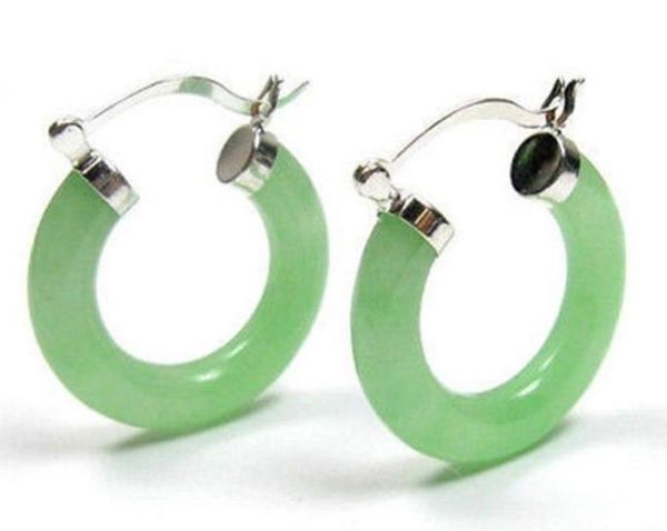 

jewelry natural light green jade silver click hoop earrings03950231, Golden;silver