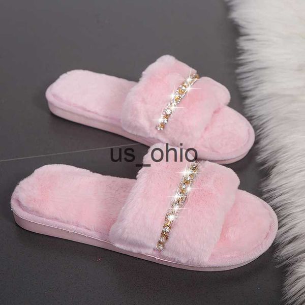 

slippers new women home slippers fashion shiny rhinestones design open toe indoor 2022 winter flat nonslip leisure interior female shoes j23, Black