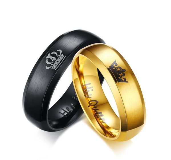 

1 pair 2 pcs new brand titanium steel king and queen crown couple rings for wedding lovers hiphop romantice ring whole7132260, Silver